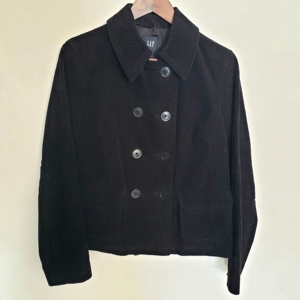 Vintage Gap Blazer Jacket Corduroy Double Breasted Lined Black Womens Medium Y2K - Picture 11 of 11